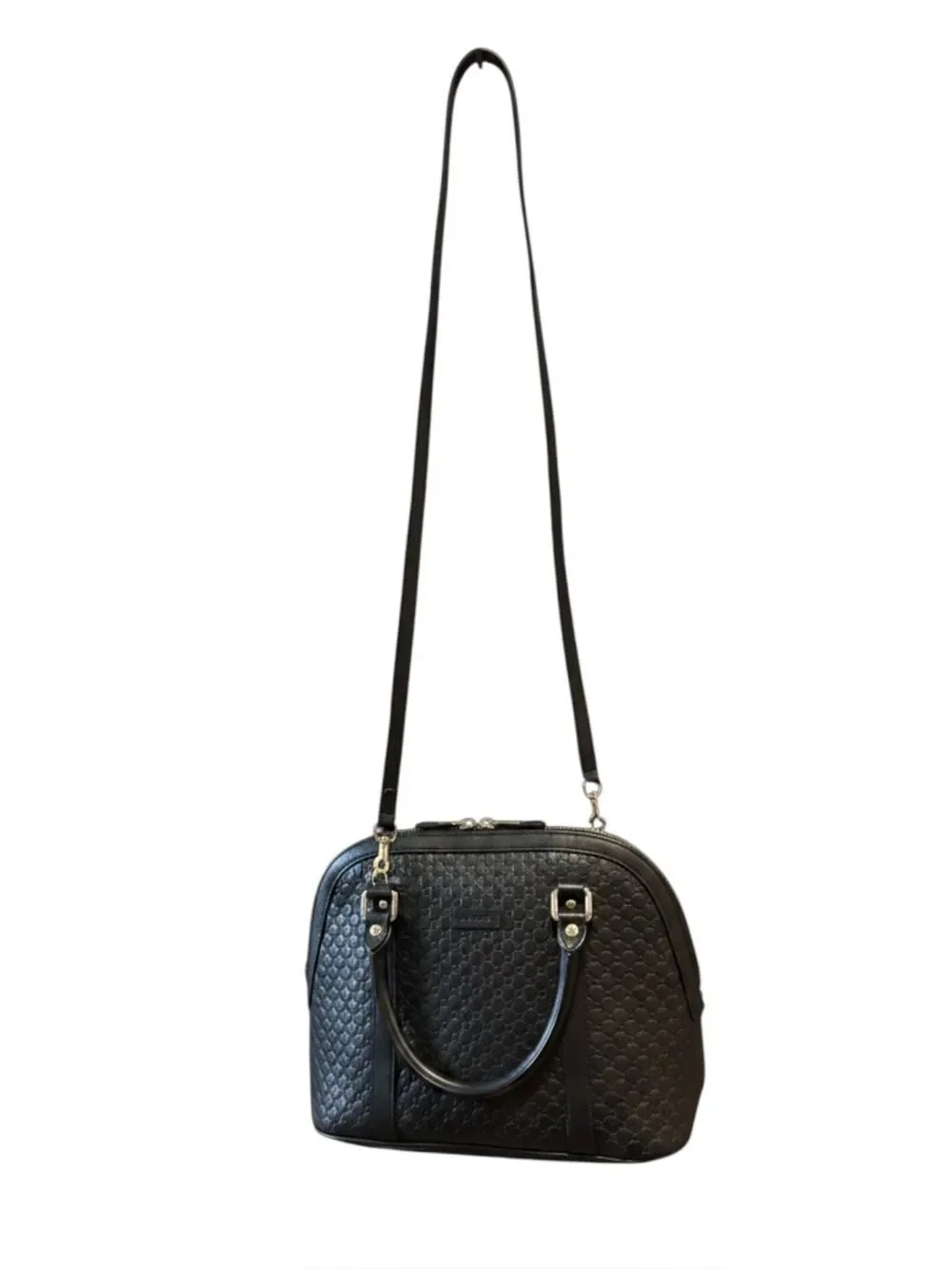 GUCCI Black Microguccisima Leather Top Handle 2way Dome Bowler Bag Satchel Auth